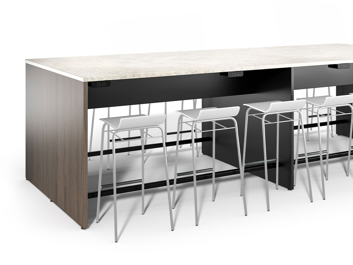 Landing table with quartz top and chairs. 