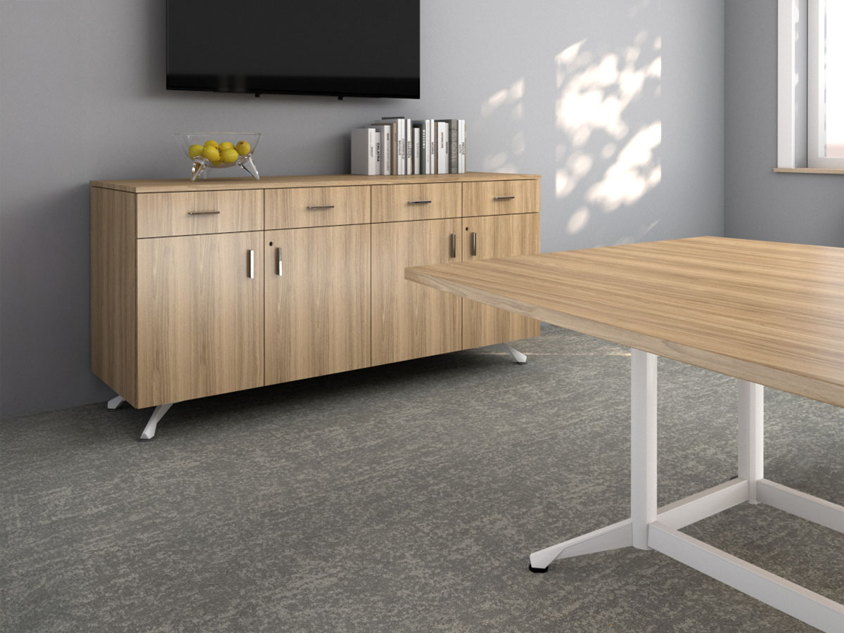 Zori credenza and conference table in meeting space.