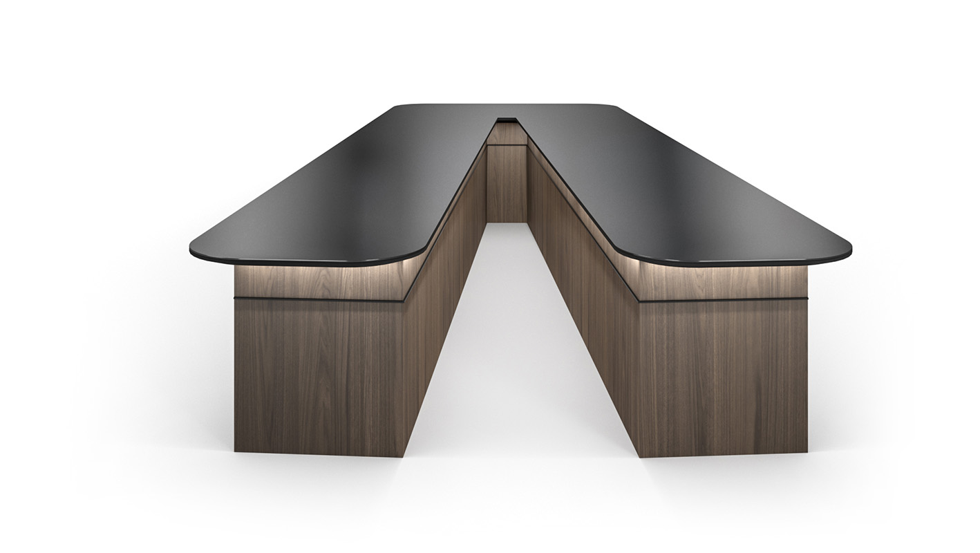 VOU V-Shaped conference table against white background
