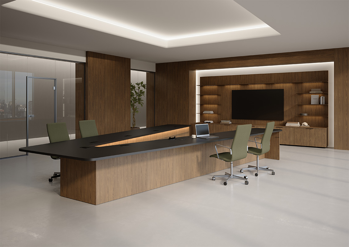 VOU v-shape conference table in video-sharing application.