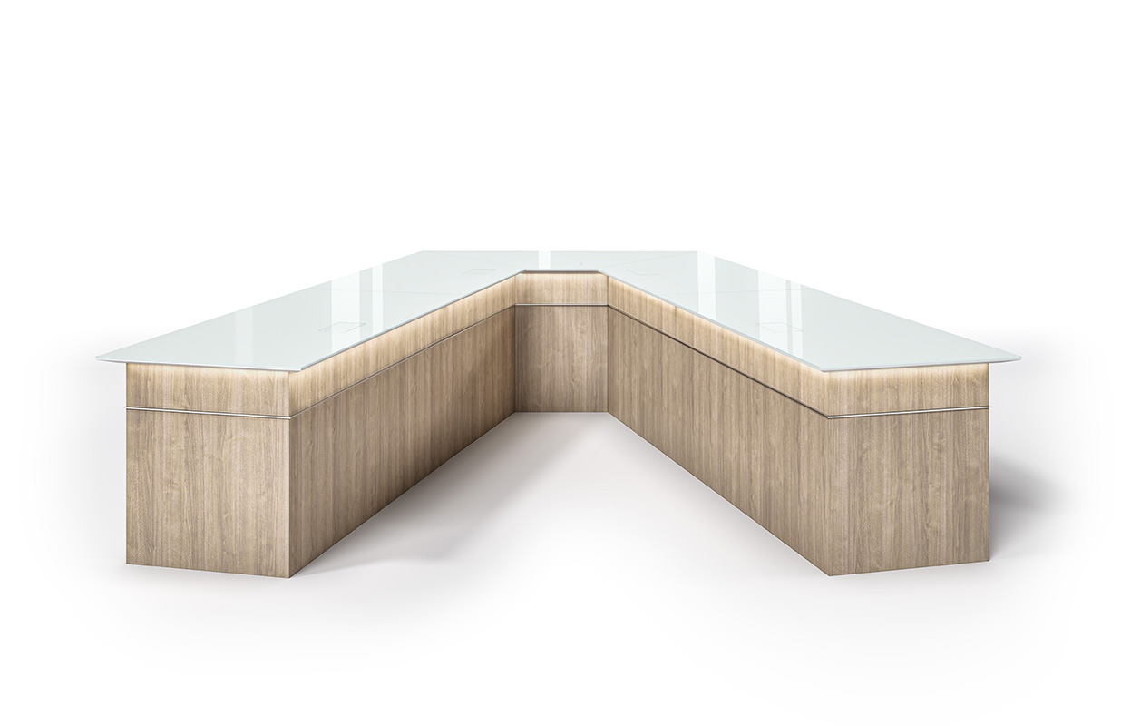 VOU V-Shaped table against white background