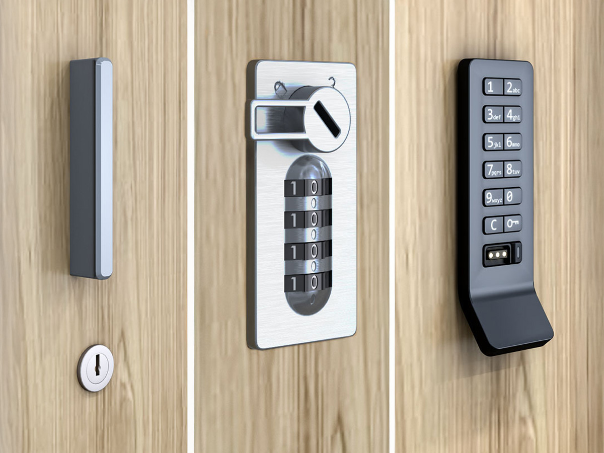 Universal Lockers key, digital, and ADA mechanical lock detail.