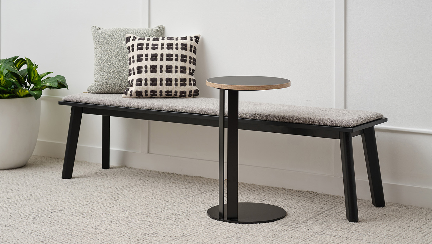 Tangent Laptop Table with Ligouri Bench against wall