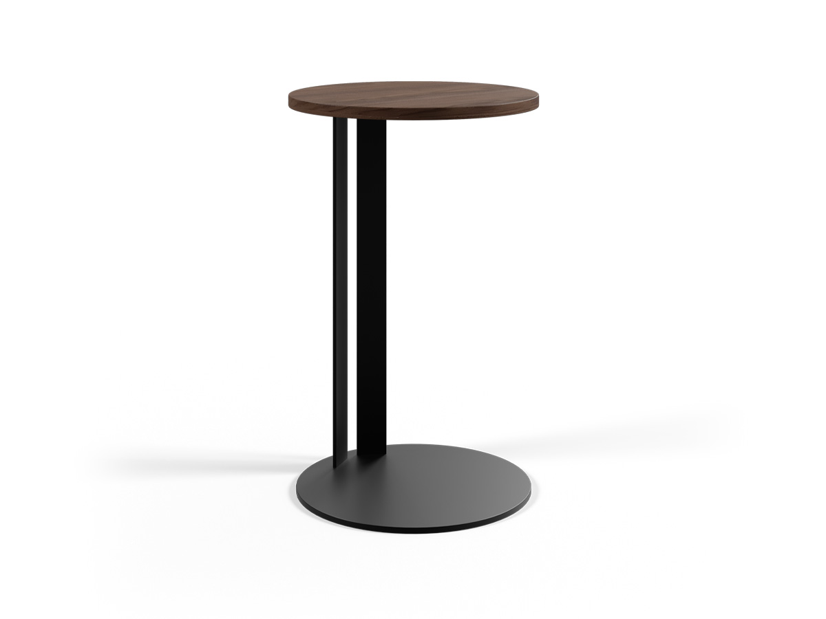 Tangent Laptop Table with a black base and Formal Walnut top.