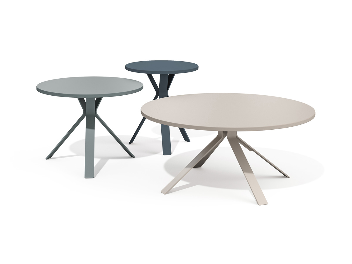 Tangent nesting tables on white background.