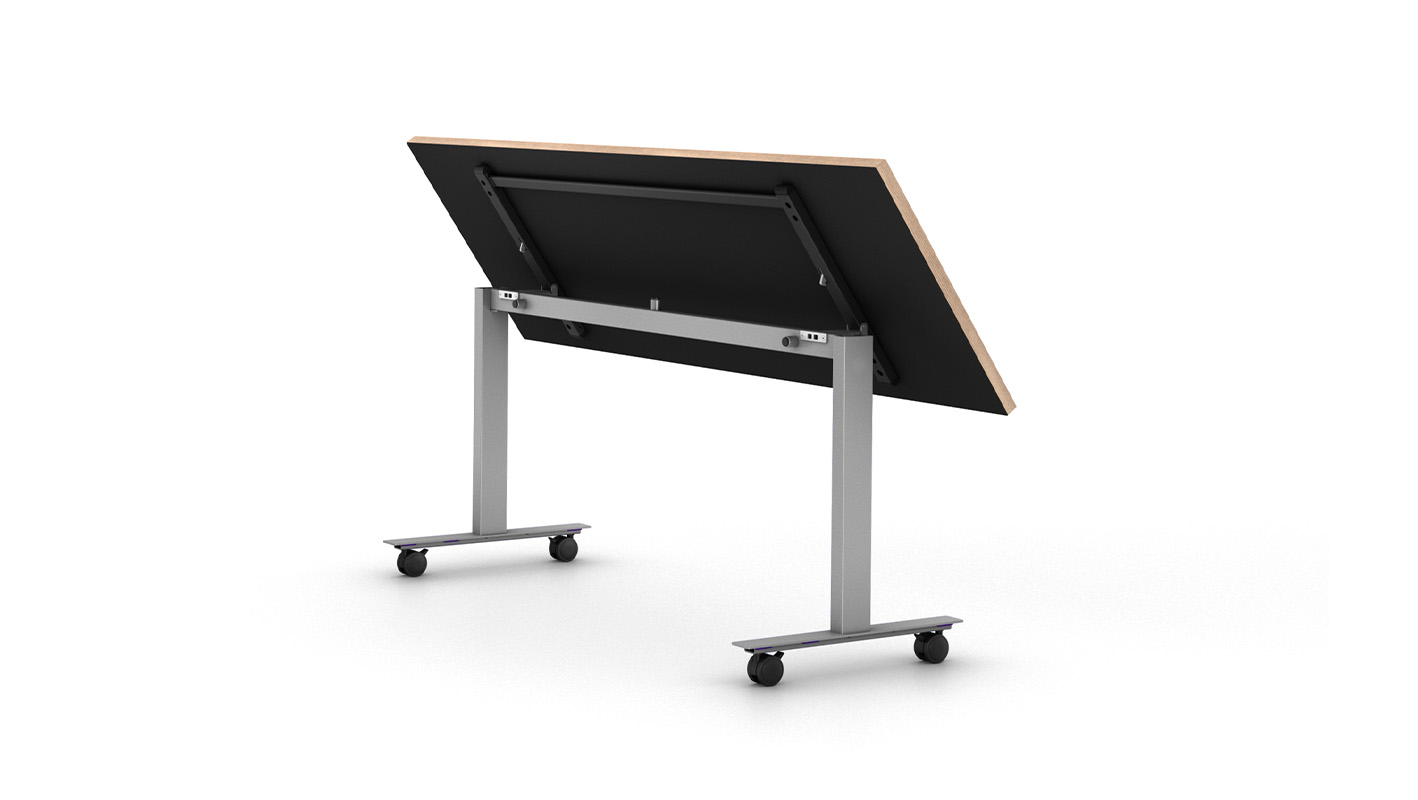 Solano Flip Table detail shot of flip mechanism in action onj white background