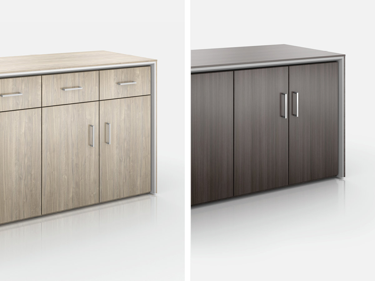 Stealth Credenza in standard and buffet configurations.