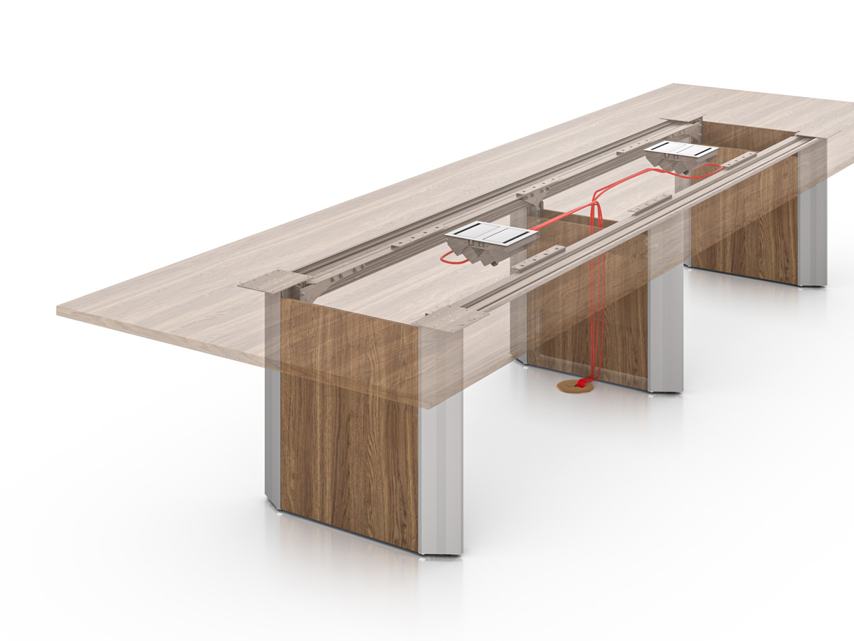 Stealth conference table wire routing diagram.