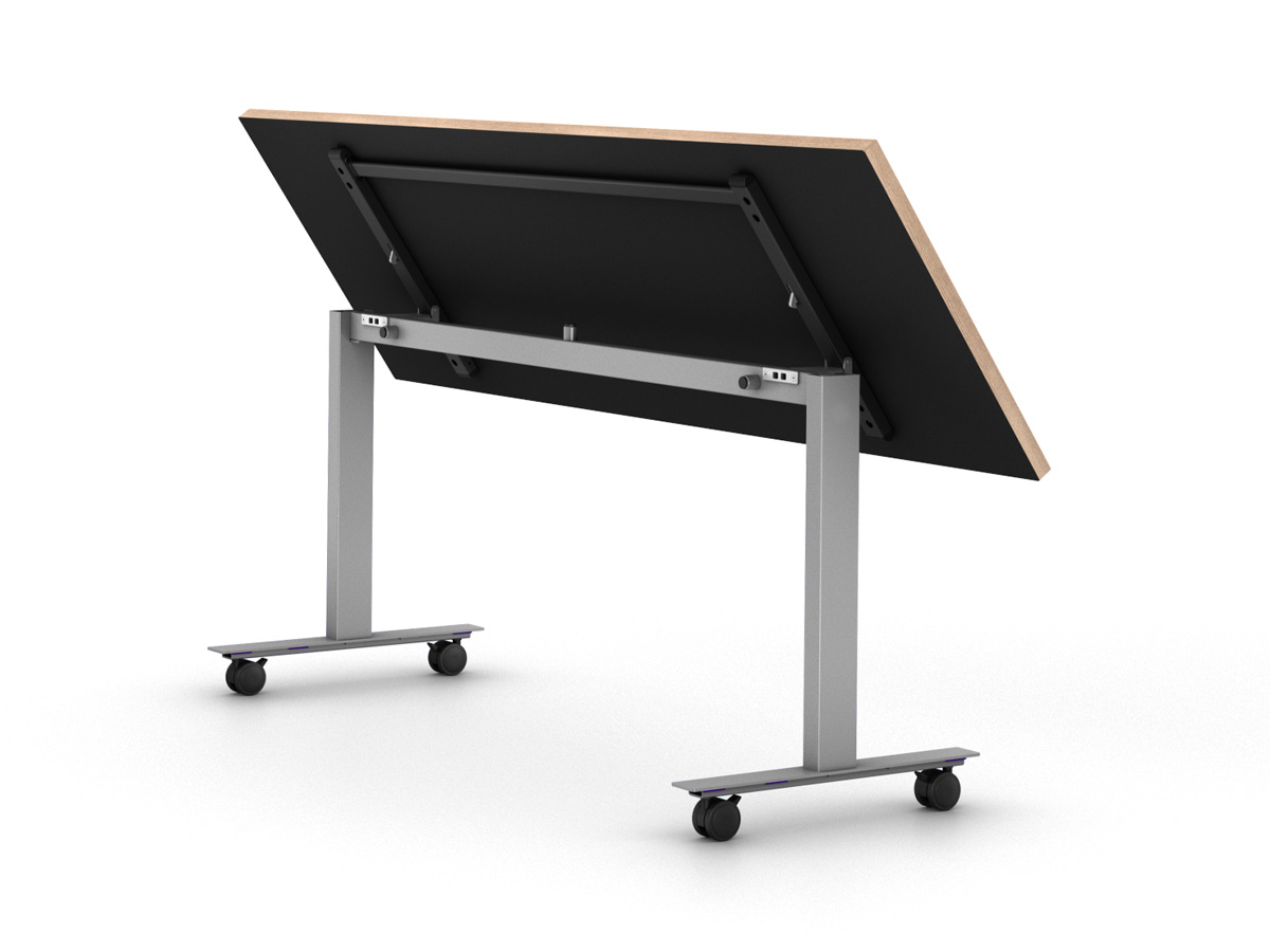 Solano training table flip mechanism detail.