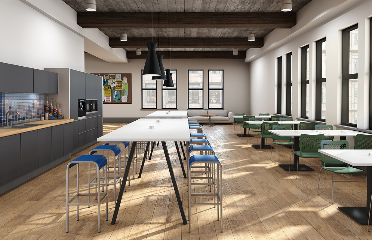 Sawhorse Tables in cafe space