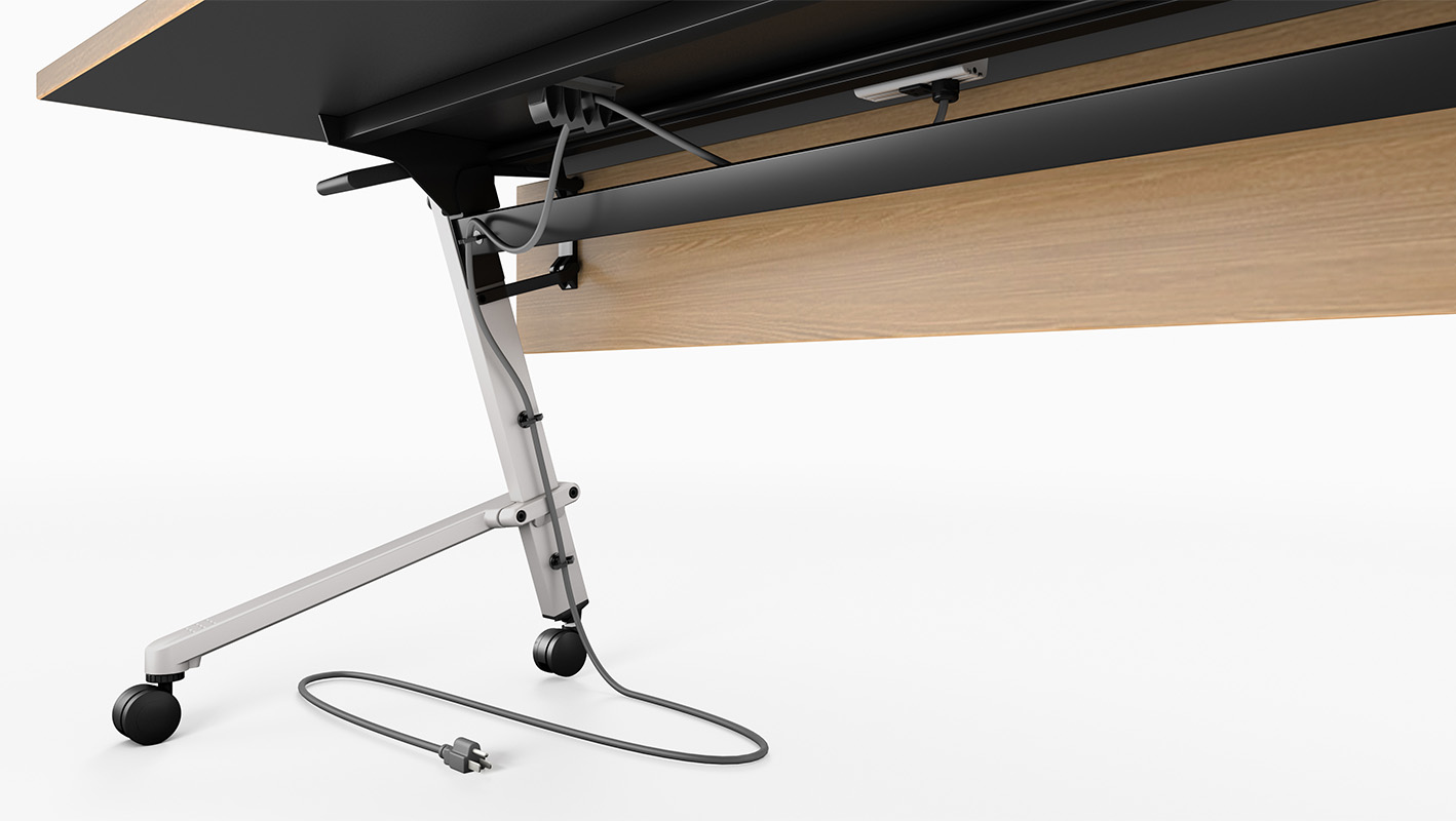 Quantum Flip Table cable management detail on white background