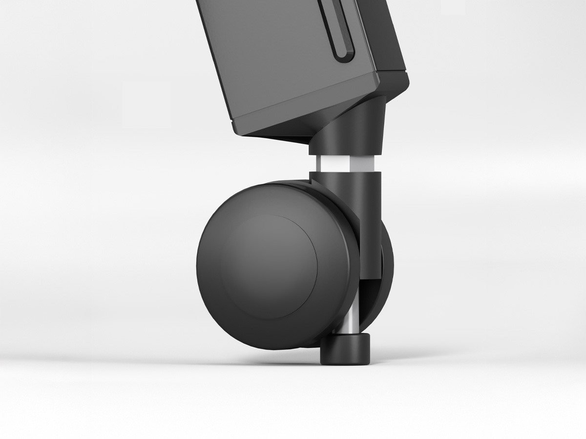 Quantum table auto-locking caster detail.