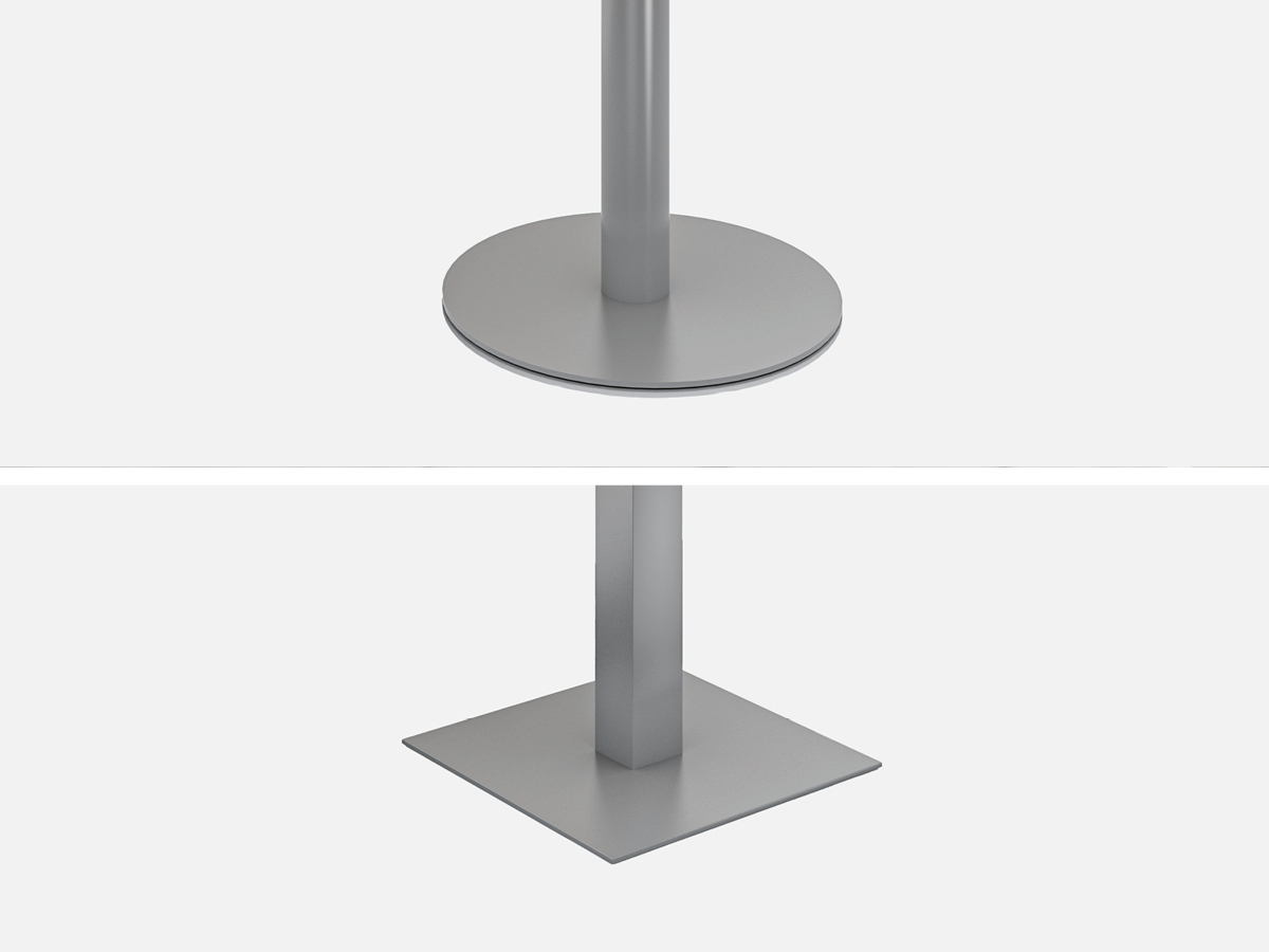 Disc and square base options for video-sharing tables.
