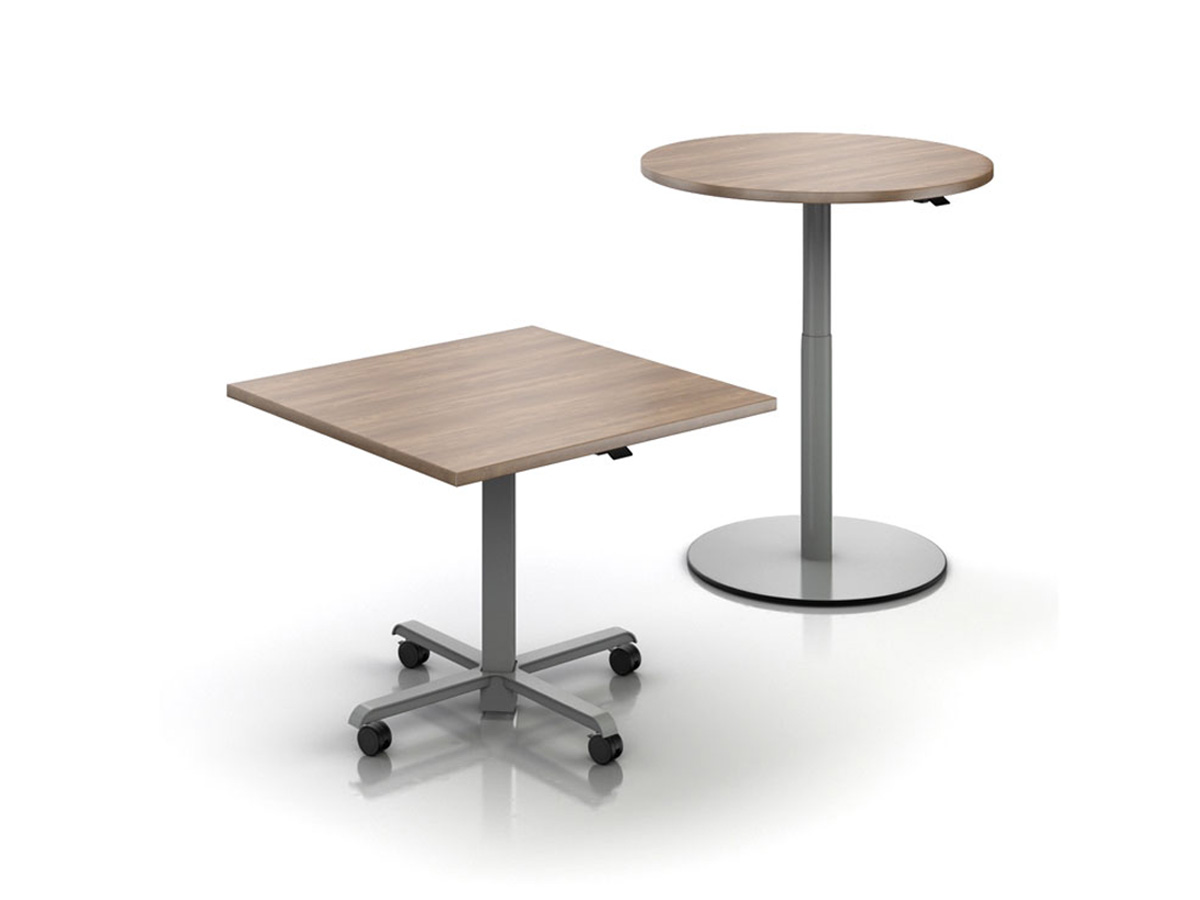 Pneumatic tables in disc and x-base configurations.