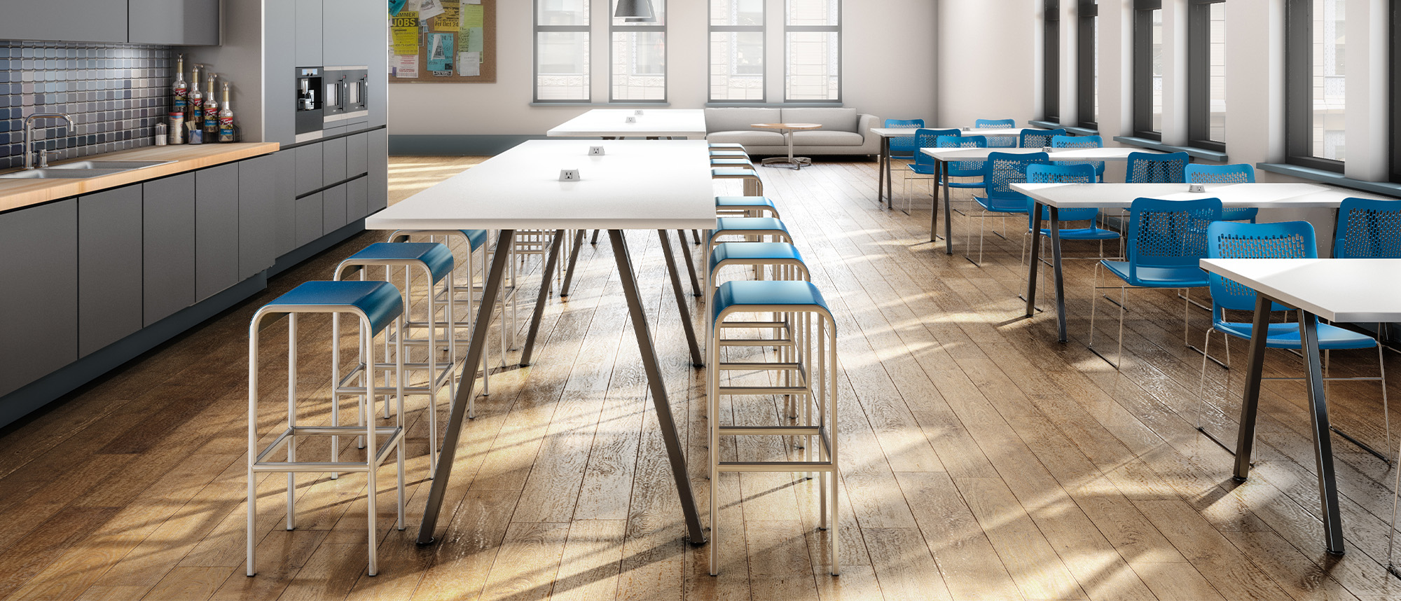 Sawhorse Training Tables in cafe