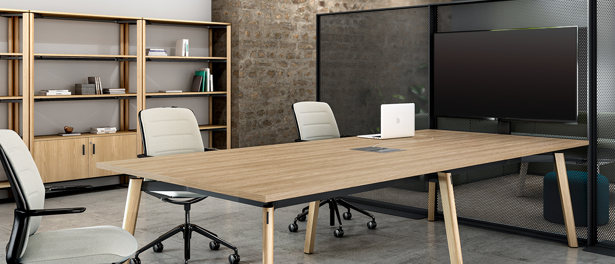 Universal Monitor Mast with Ligouri Conference table in conference room