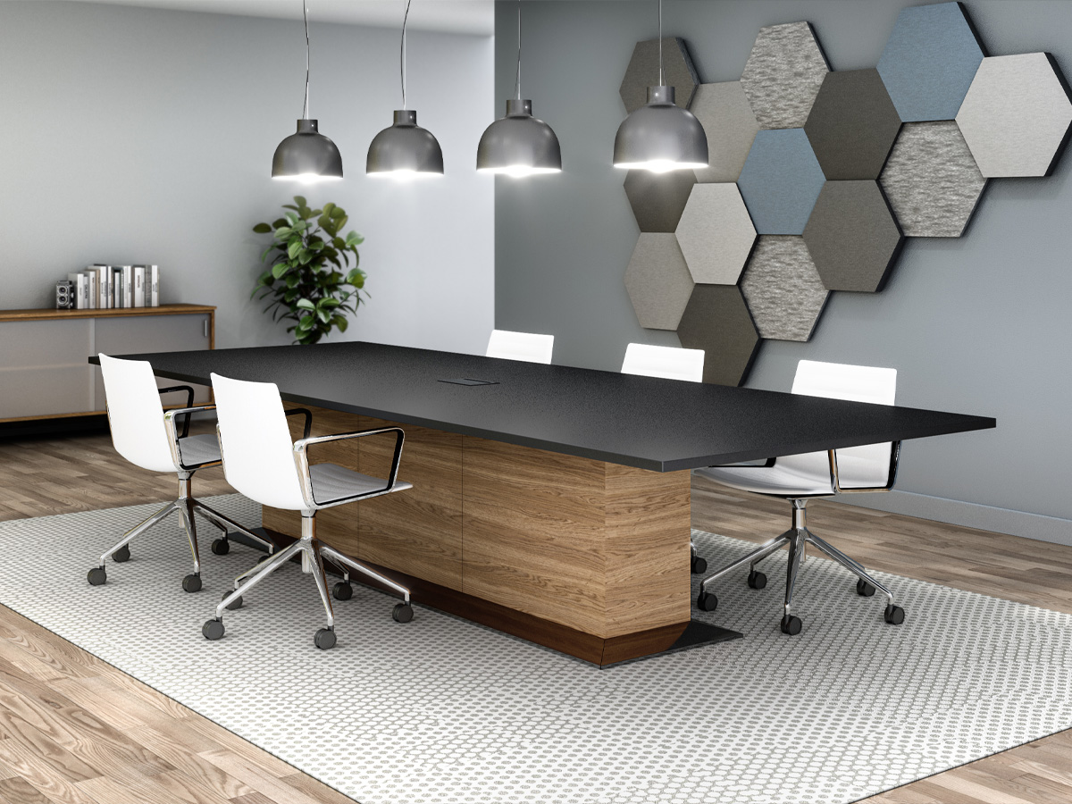Lugano fixed-height table in meeting space.