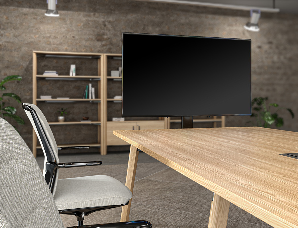 Universal Monitor Mount on Ligouri conference table in conference room