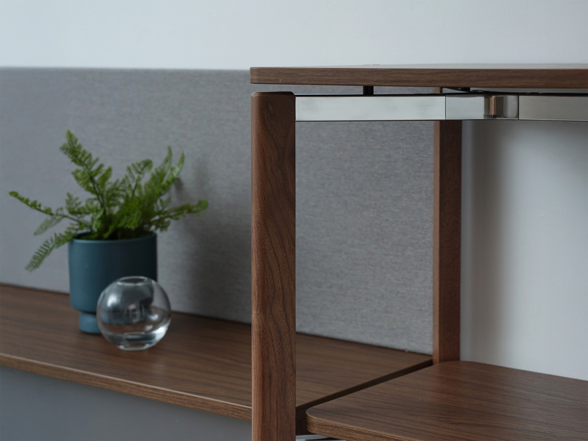 Ligouri shelving unit floating top aesthetic detail.