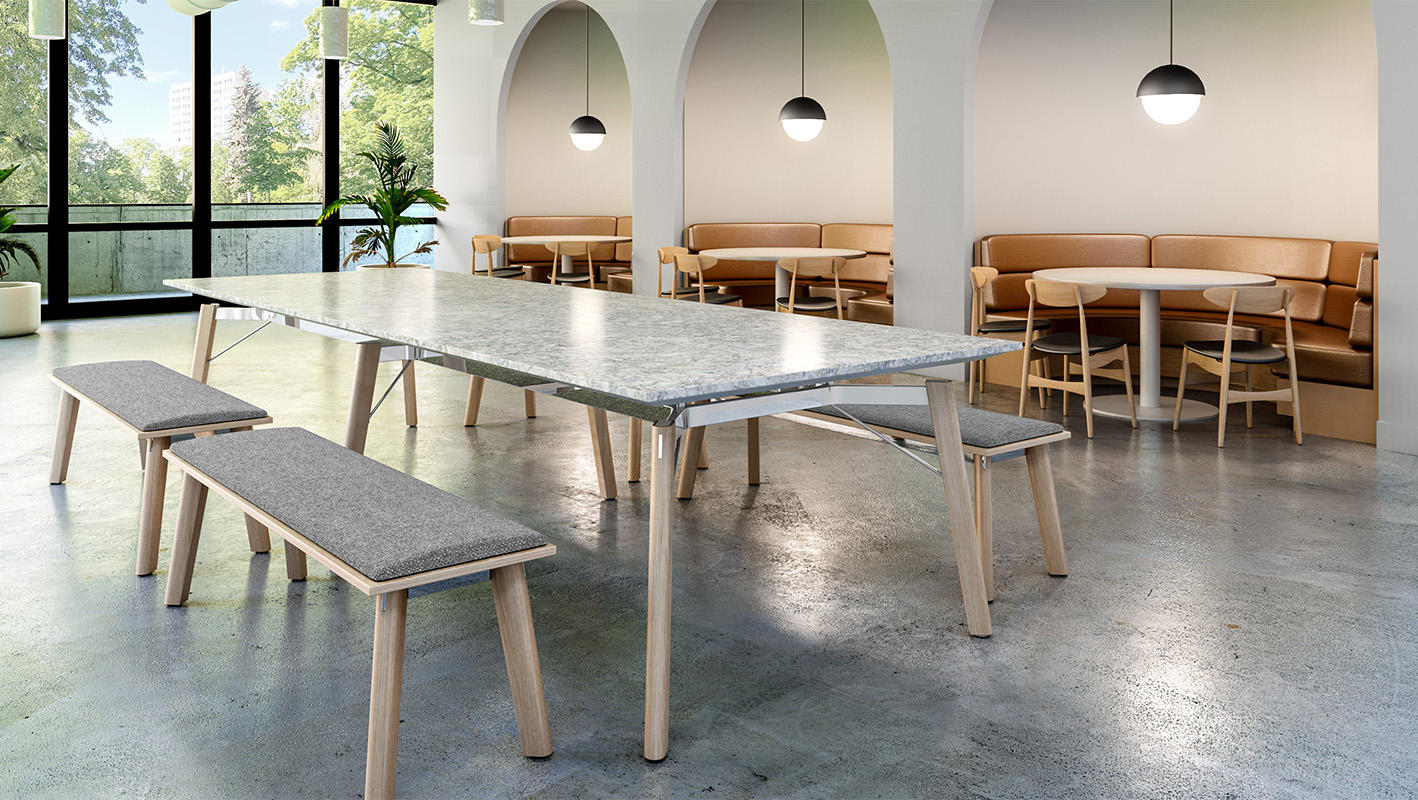 Ligouri Bench with Ligouri Conference Table in dining space