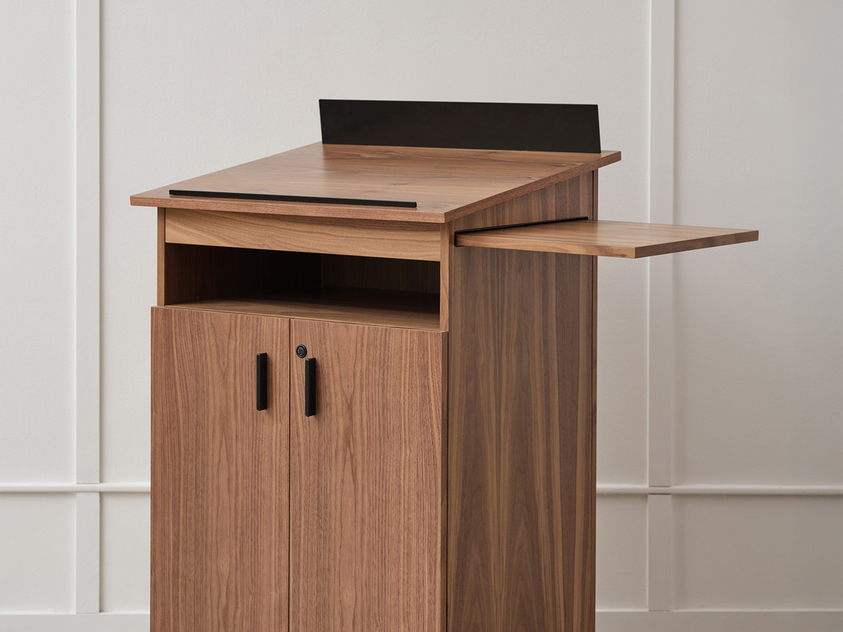 Ligouri lectern pull-out shelf detail.