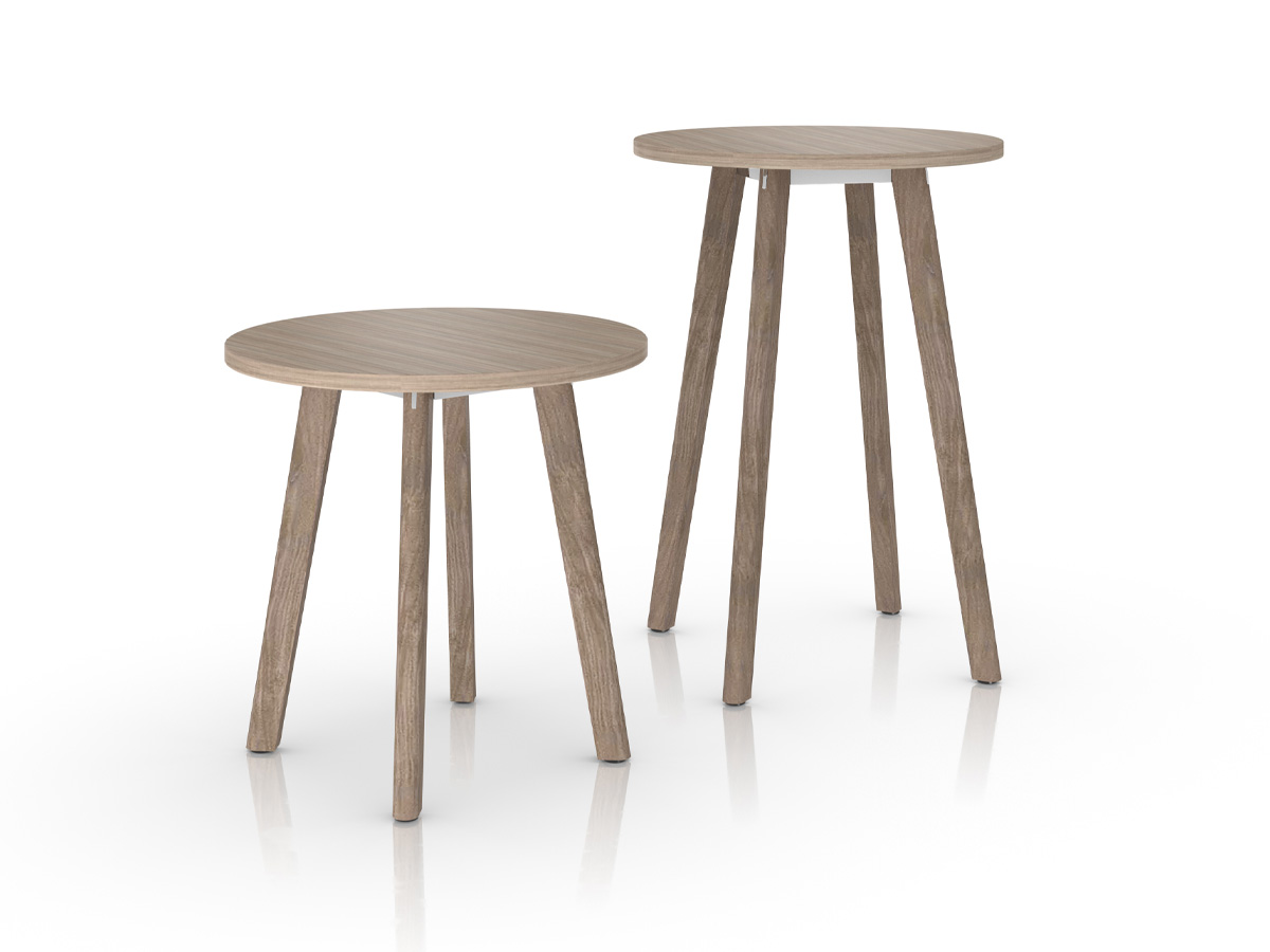 Ligouri seated and standing height occasional tables.