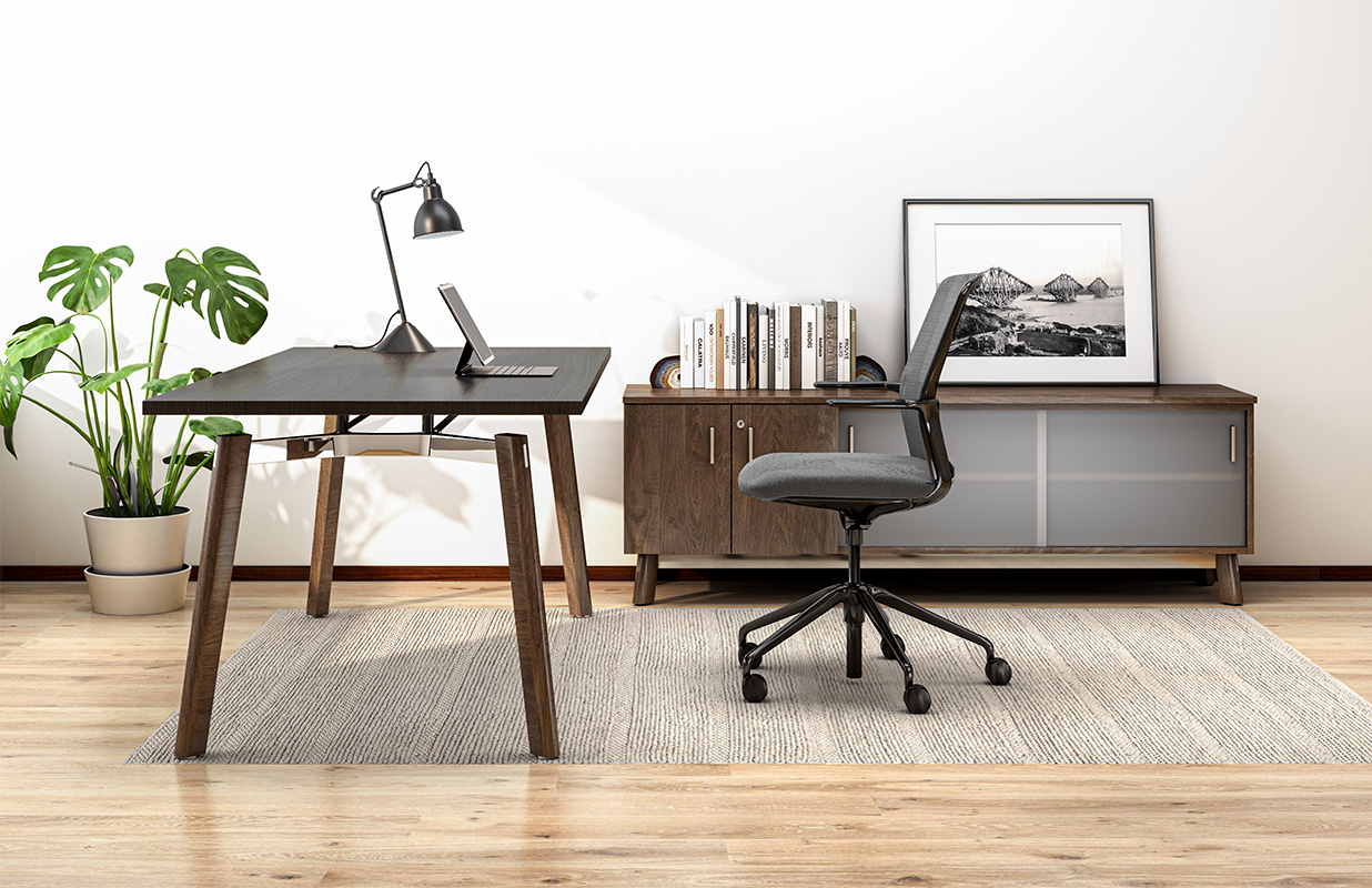 Ligouri conference table paired with Ligouri credenza in a small workspace.