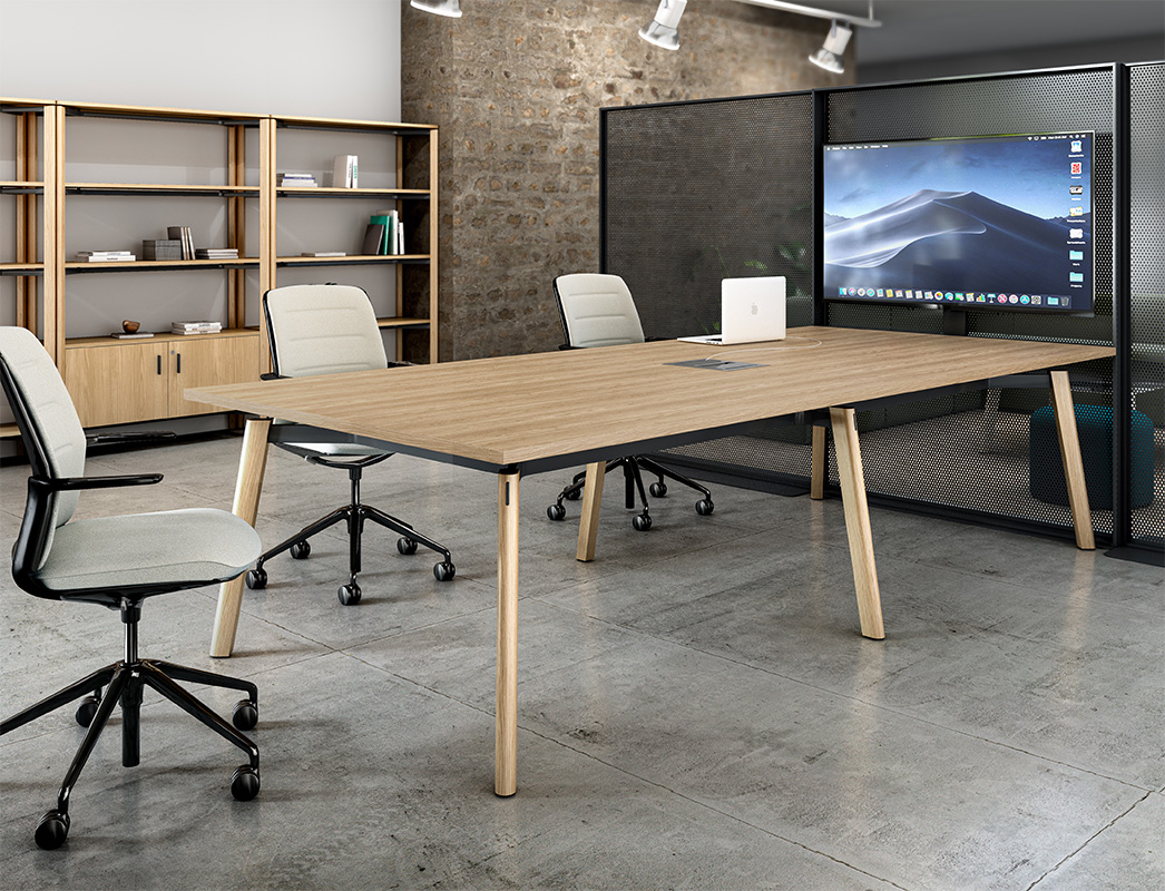 Ligouri conference table featuring an undersurface Universal Monitor Mount and Mast.