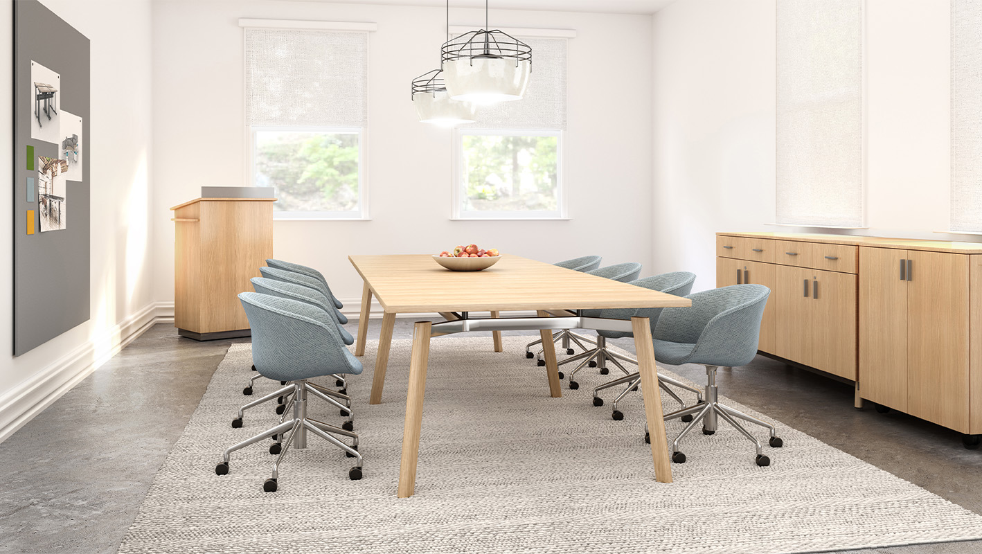 Ligouri conference table, credenza, and hospitality cart in a meeting application. 