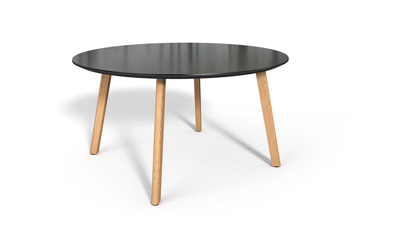 Ligouri round table with back-painted glass top on white background.