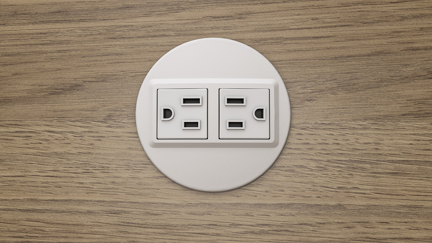 White Node power unit on laminate top.