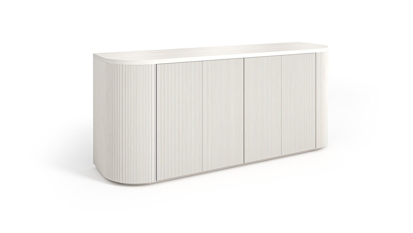 72-inch wide tambour Luna credenza shown in white stain.