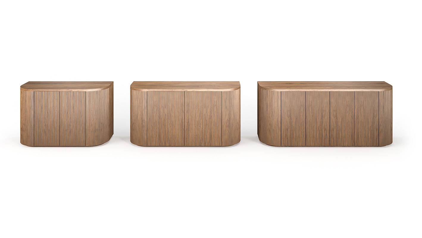 Luna credenza size range detail on white background.