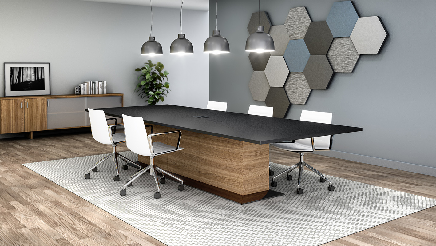 Fixed-height Lugano table in meeting environment.
