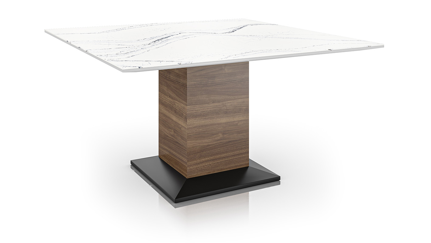 Lugano table with quartz top on white background.