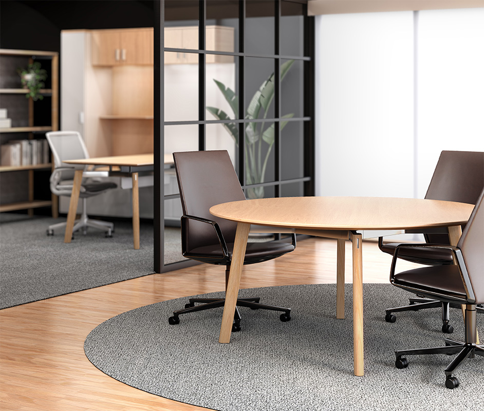 Ligouri round table and private office in an office suite.