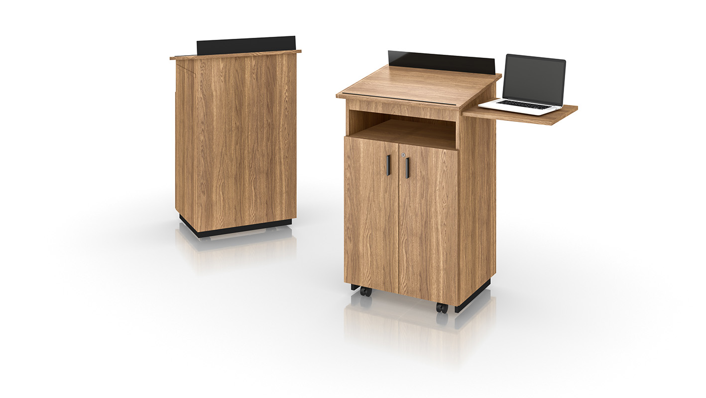 Ligouri Lectern with pull-out shelf detail.