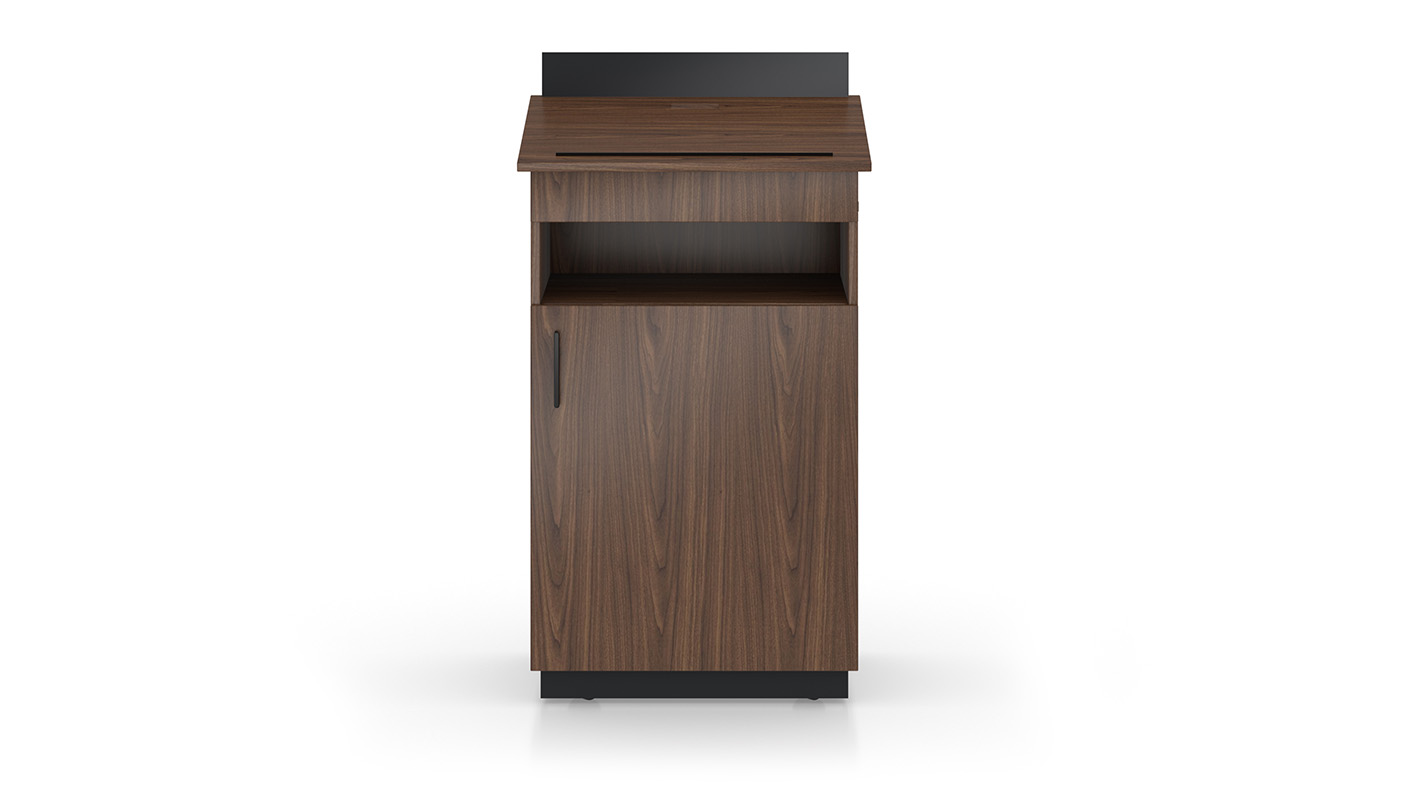 Ligouri Lectern shown in Pinnacle Walnut laminate on white background.