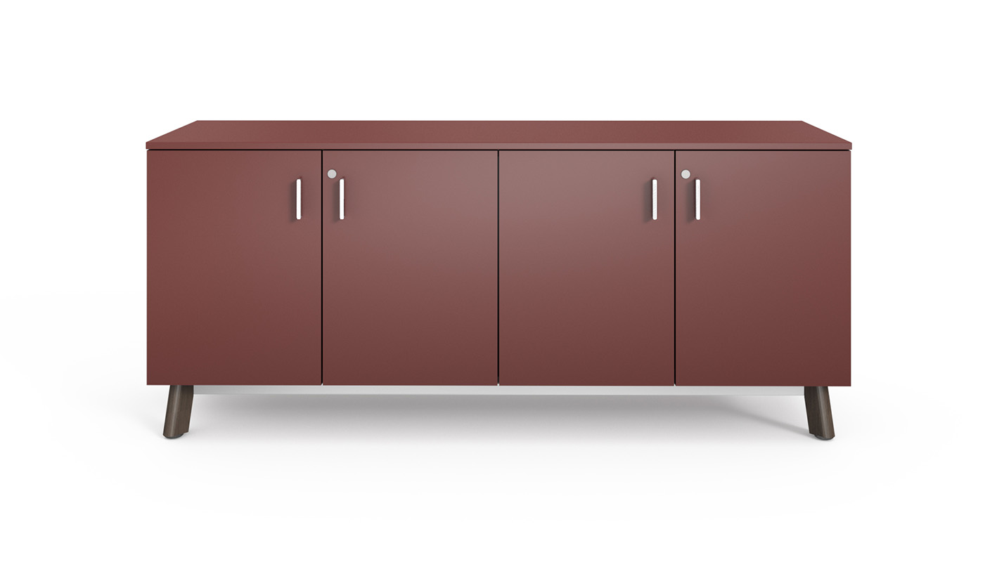 Ligouri credenza shown in Burgundy Fenix laminate.