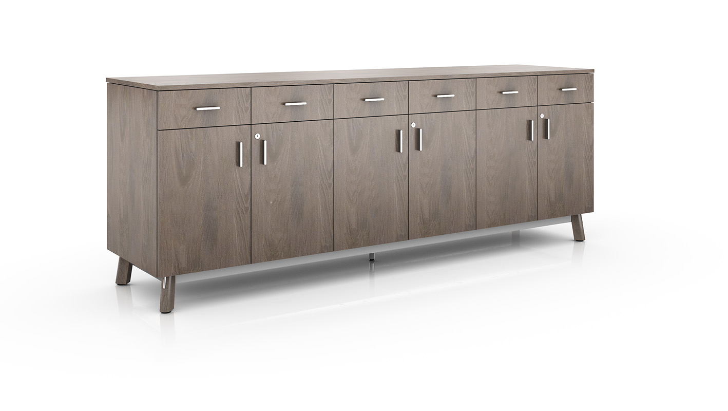 6-door Ligouri  buffet credenza on white background.