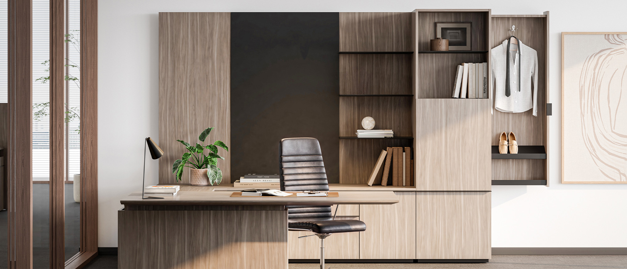 Affinity private office with side access wardrobe. 