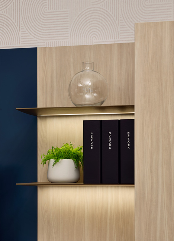 Affinity shelves with LED lighting.