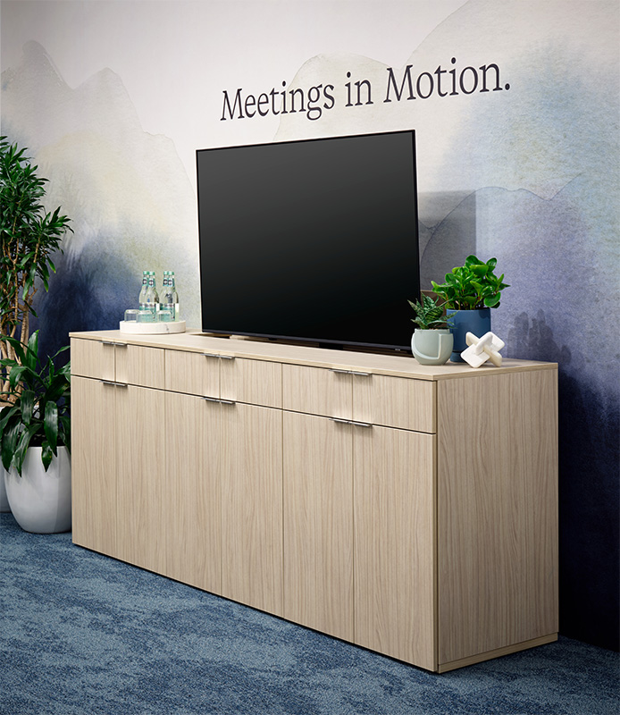 Foundation monitor lift credenza in the showroom. 