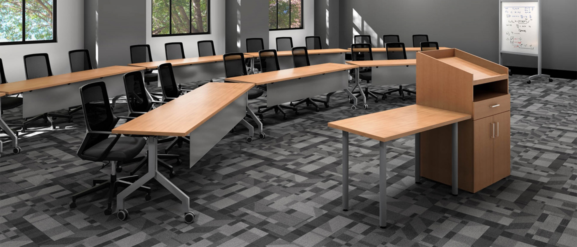 Foundation Lectern with Ritz tables in classroom