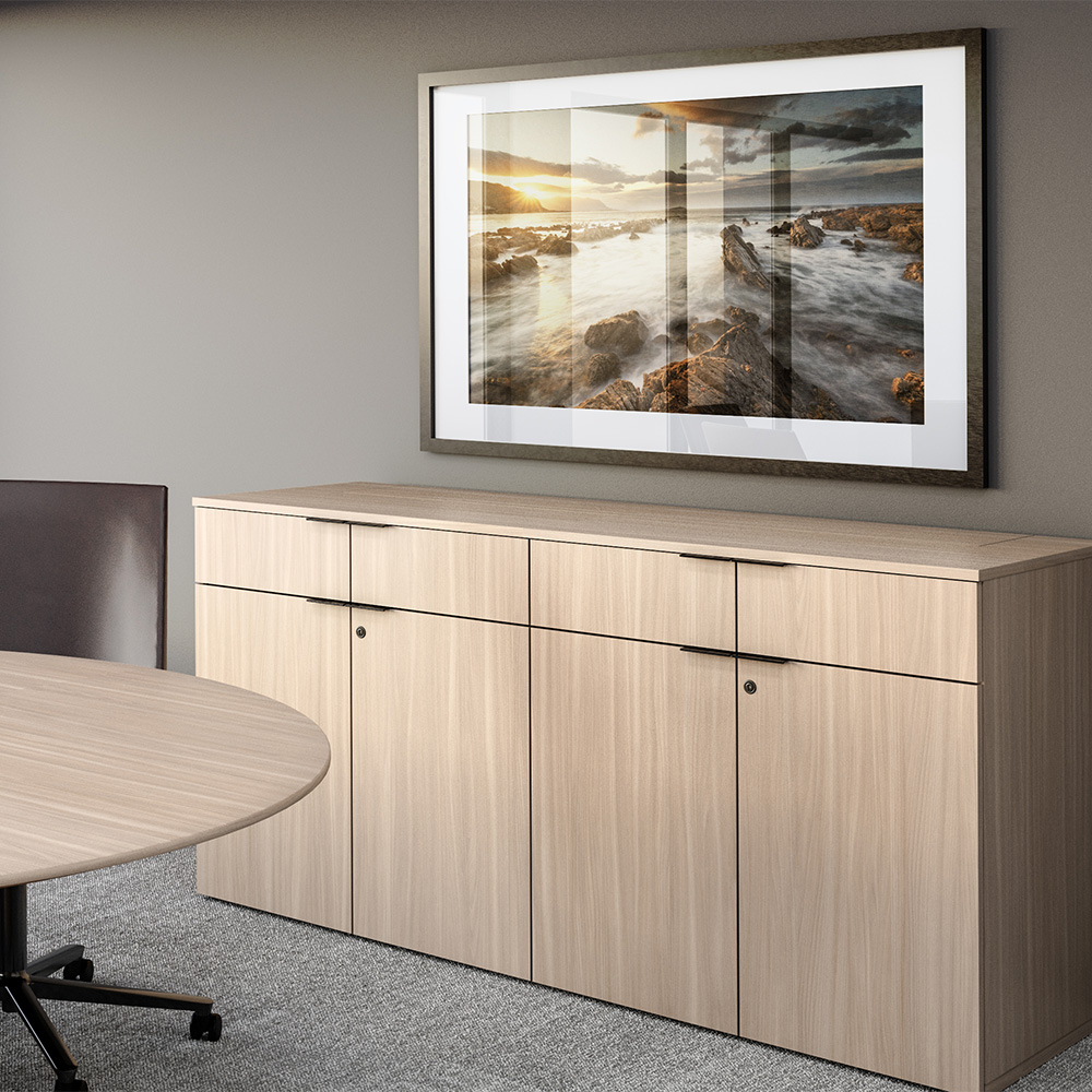 Foundation Monitor Lift Credenza against wall