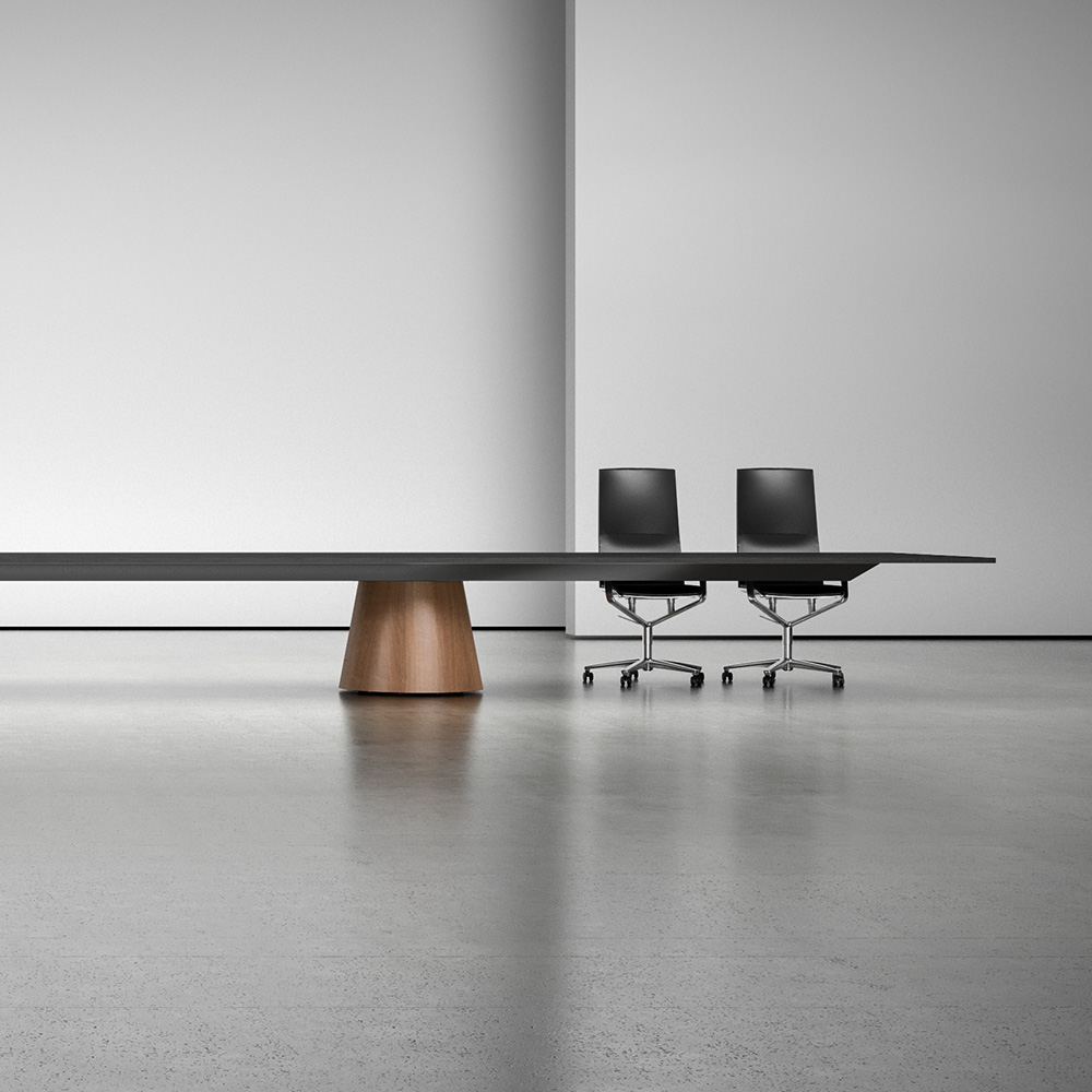 Foundation Tapered Drum EX table in gray studio environment