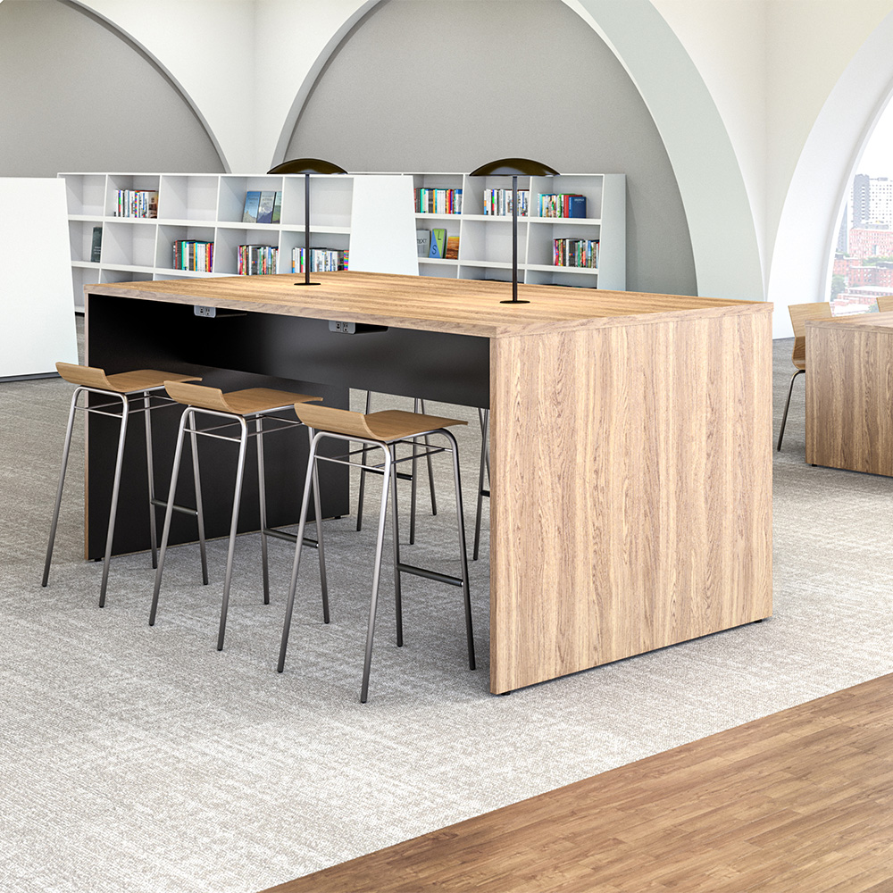 Landing Tables with Accent Lights in library