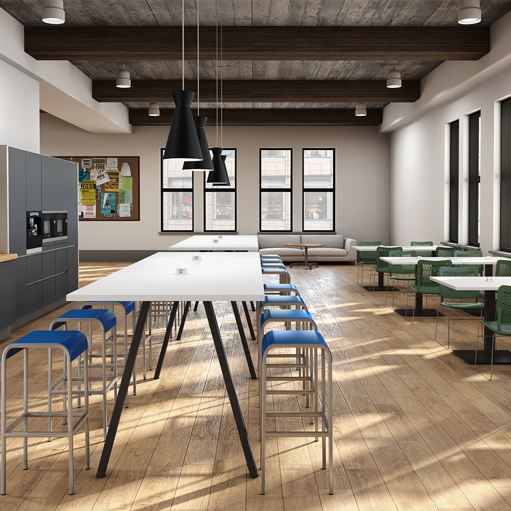 Sawhorse Training Tables in cafe