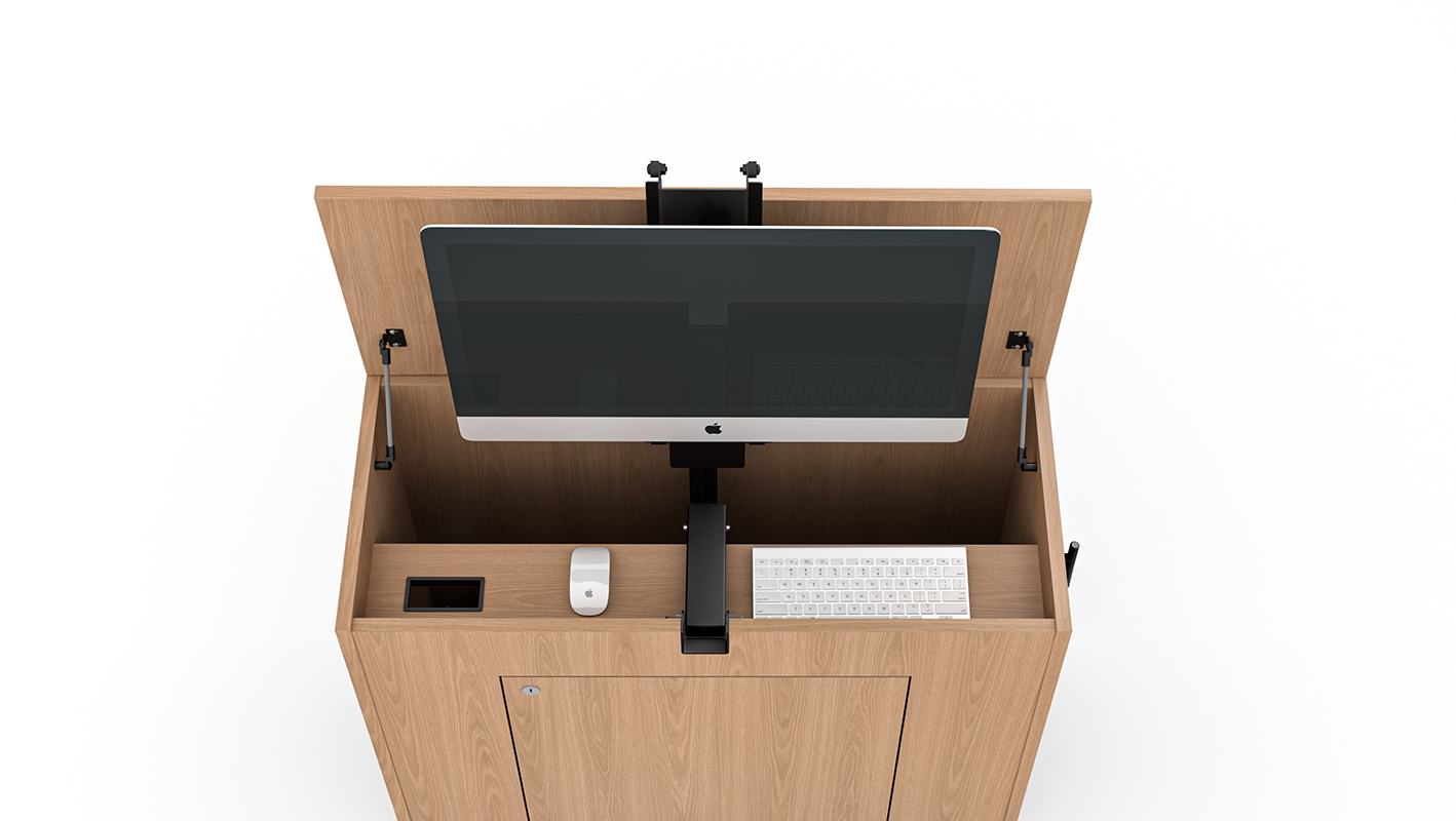 Zori Media Center table top view with technology against white background