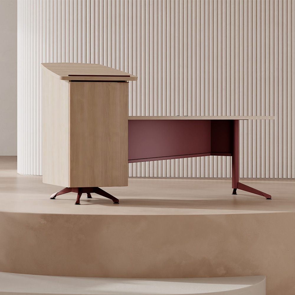 Zori teacher desk on a platform. 